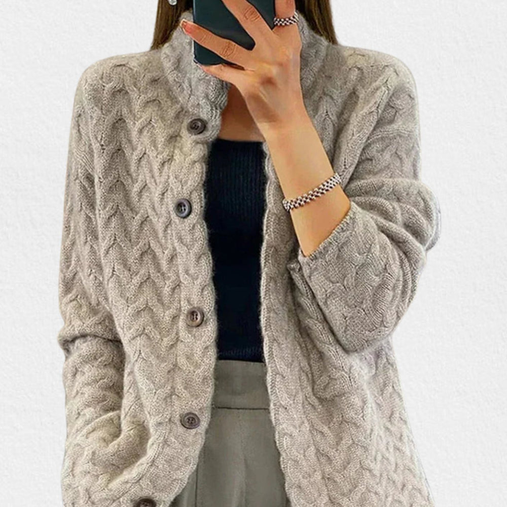 Women's Cable-Knit Button-Front Round Neck Cardigan Sweater - Heather Gray