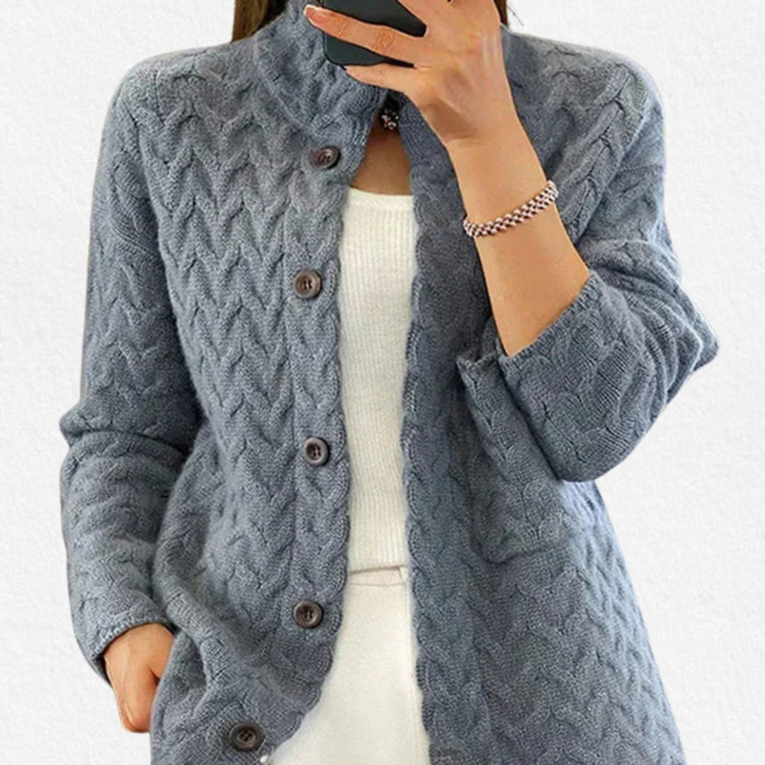 Women's Cable-Knit Button-Front Round Neck Cardigan Sweater - Slate Blue
