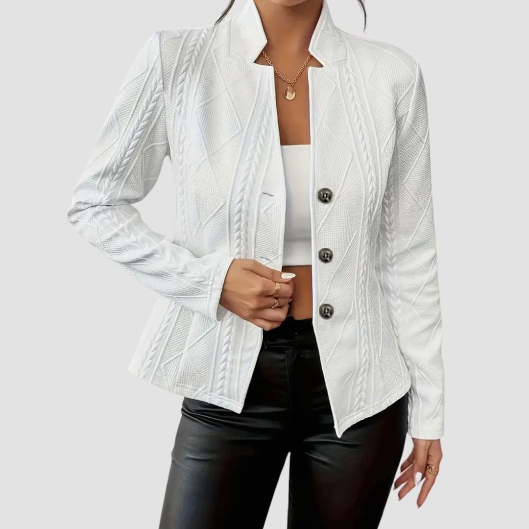 Women's Cable-Knit Textured Button-Front Blazer Jacket - White