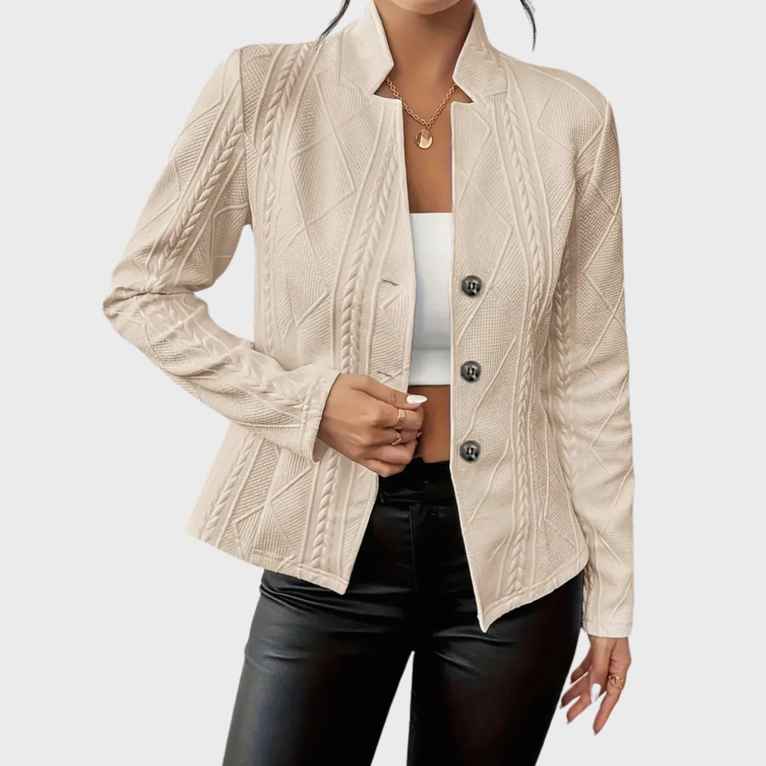 Women's Cable-Knit Textured Button-Front Blazer Jacket - Beige