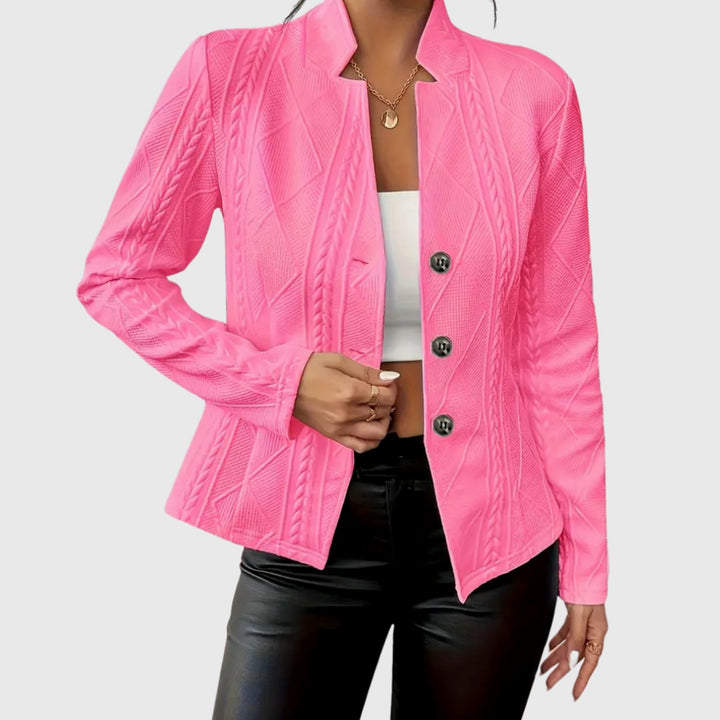 Women's Cable-Knit Textured Button-Front Blazer Jacket - Dark Pink