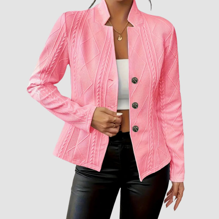 Women's Cable-Knit Textured Button-Front Blazer Jacket - Light Pink