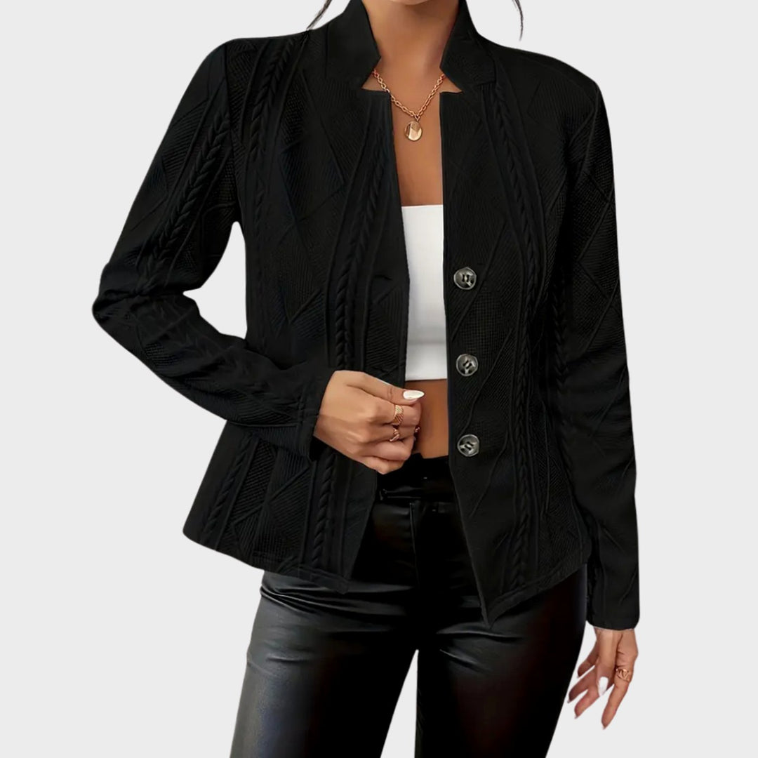 Women's Cable-Knit Textured Button-Front Blazer Jacket - Black