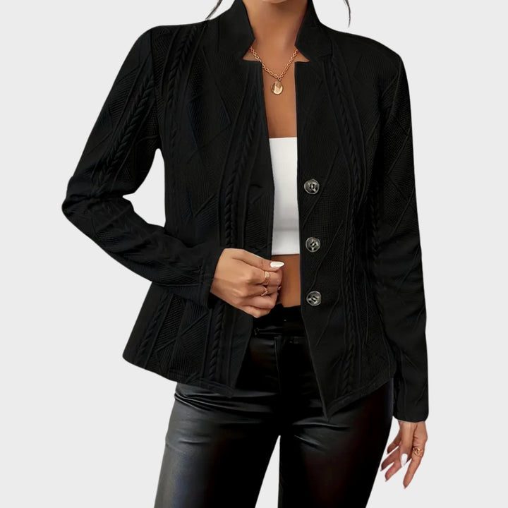 Women's Cable-Knit Textured Button-Front Blazer Jacket - Black