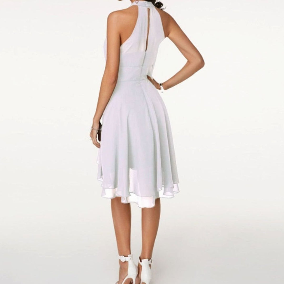 Women's Chiffon Halter-Neck Pleated A-Line Cocktail Dress