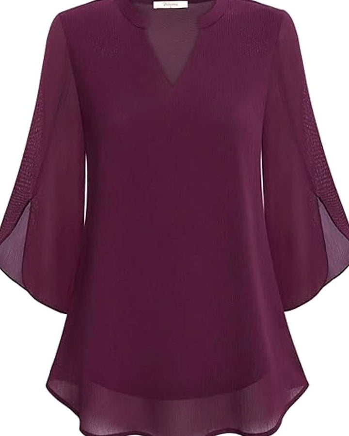 Women's Chiffon V-Neck 3/4 Sleeve Layered Blouse