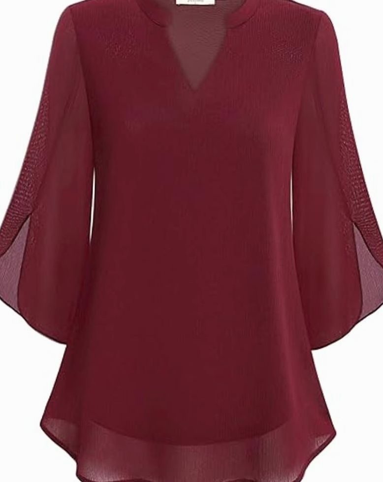 Women's Chiffon V-Neck 3/4 Sleeve Layered Blouse