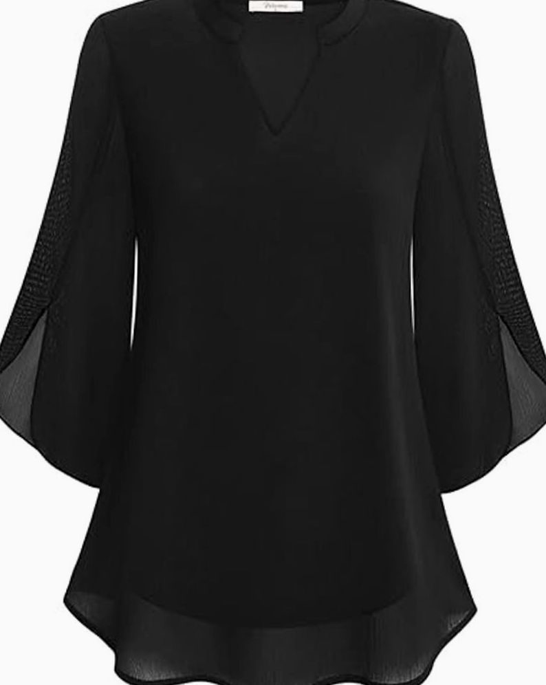 Women's Chiffon V-Neck 3/4 Sleeve Layered Blouse