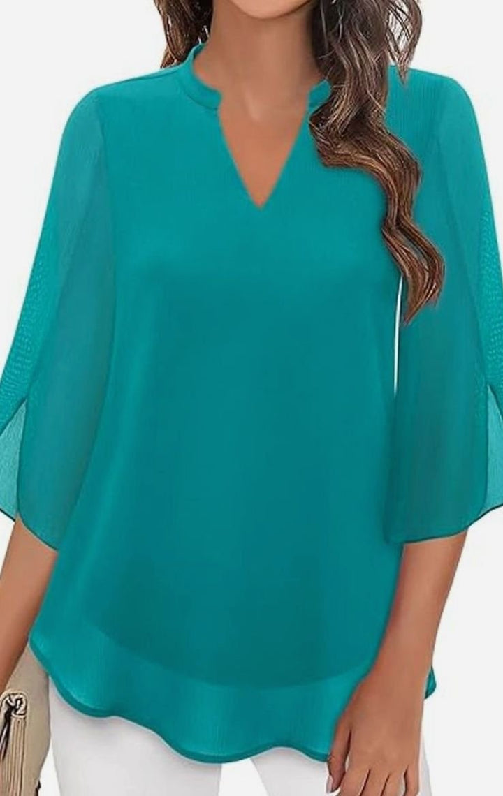 Women's Chiffon V-Neck 3/4 Sleeve Layered Blouse - Coral