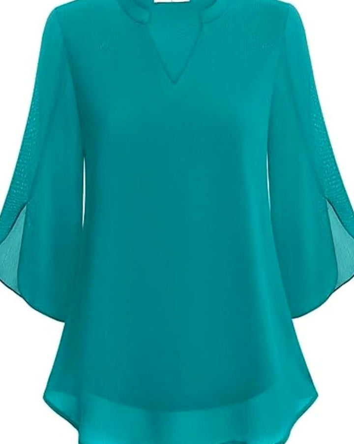 Women's Chiffon V-Neck 3/4 Sleeve Layered Blouse