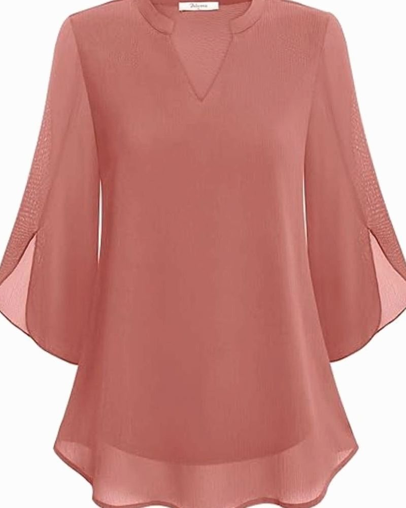 Women's Chiffon V-Neck 3/4 Sleeve Layered Blouse