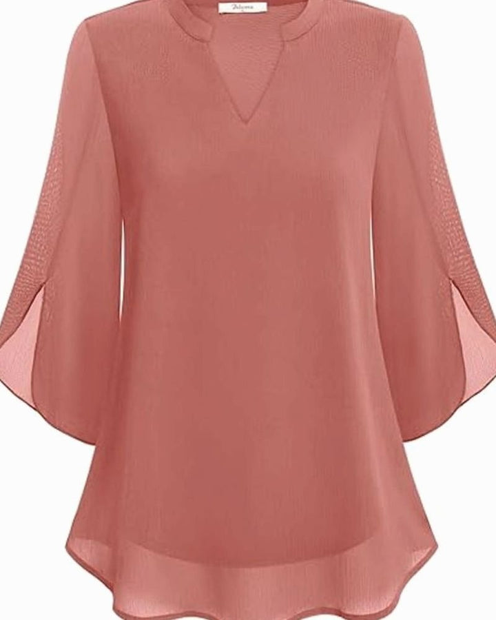 Women's Chiffon V-Neck 3/4 Sleeve Layered Blouse