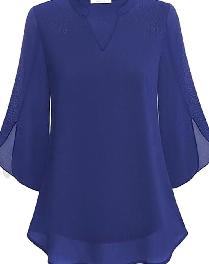 Women's Chiffon V-Neck 3/4 Sleeve Layered Blouse