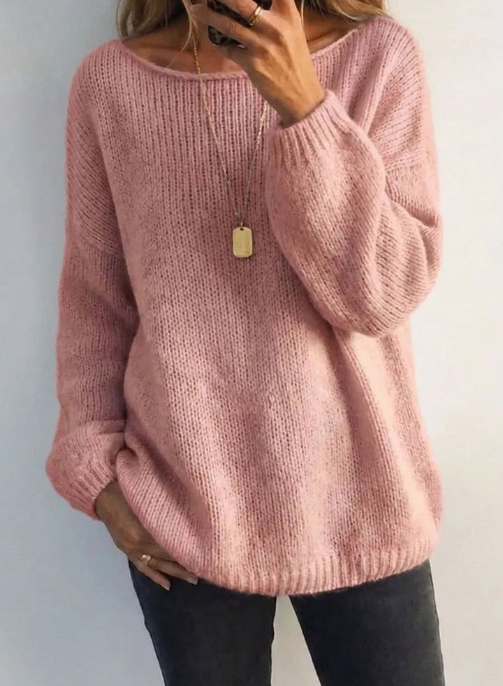 Women's Chunky Knit Mohair-Blend Relaxed Pullover Sweater - Light Pink