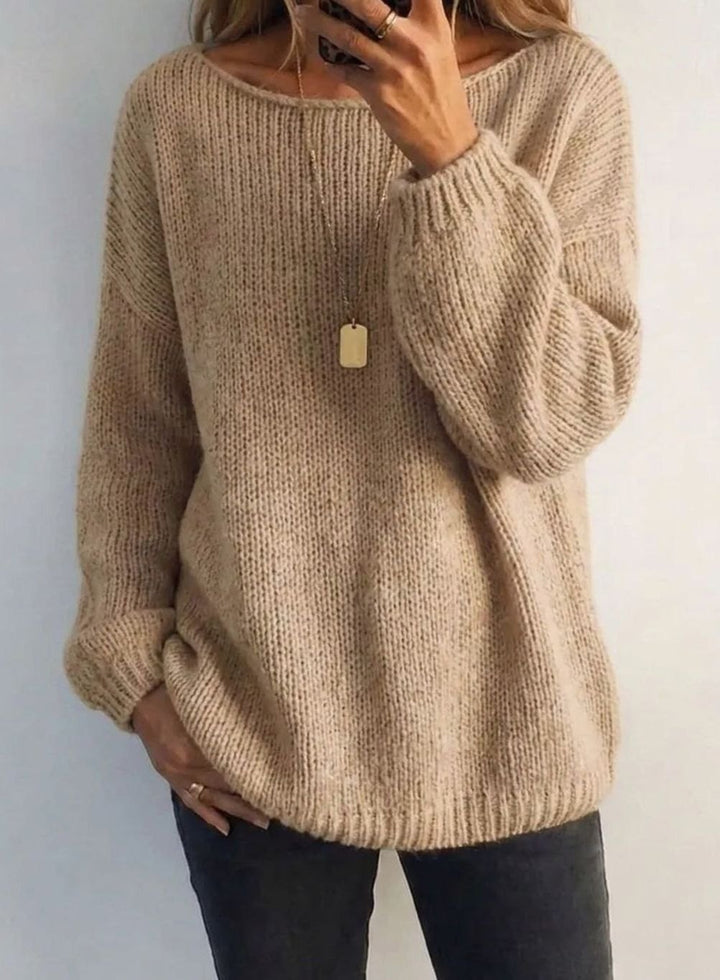 Women's Chunky Knit Mohair-Blend Relaxed Pullover Sweater - Khaki