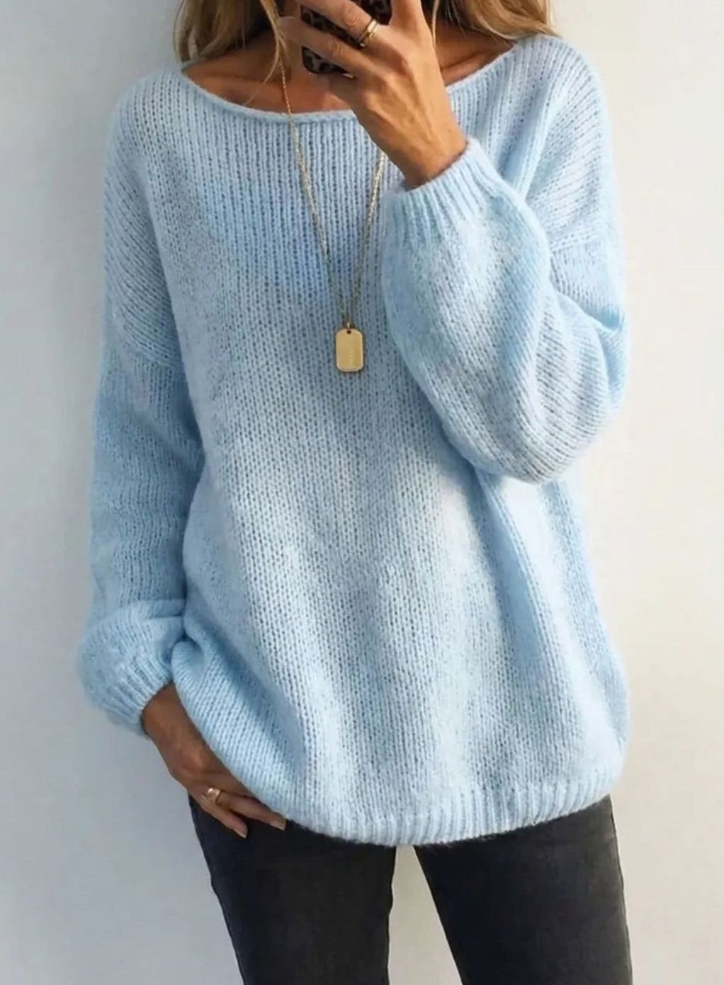 Women's Chunky Knit Mohair-Blend Relaxed Pullover Sweater - Light Blue