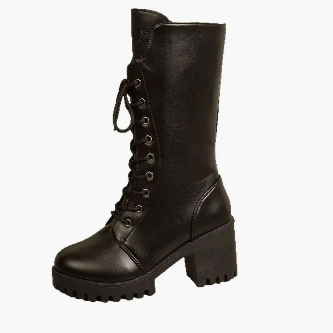 Women's Chunky Platform Mid-Calf Lace-Up Combat Boots