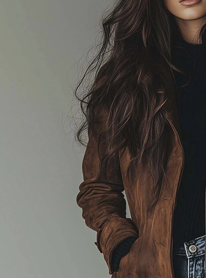 Women's Classic Double-Breasted Suede Trench Coat