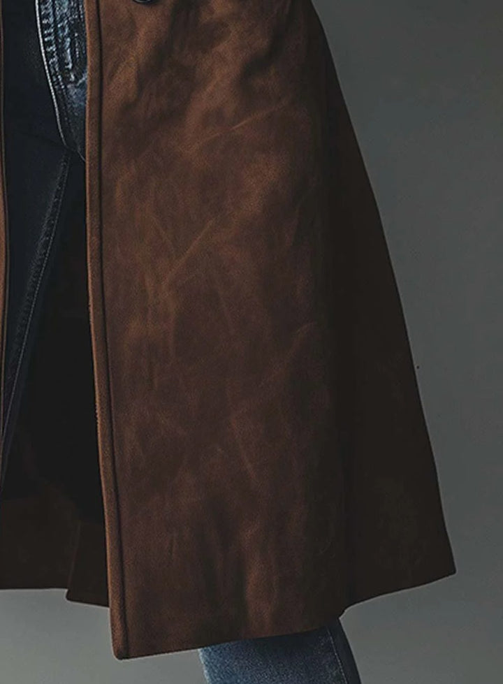 Women's Classic Double-Breasted Suede Trench Coat