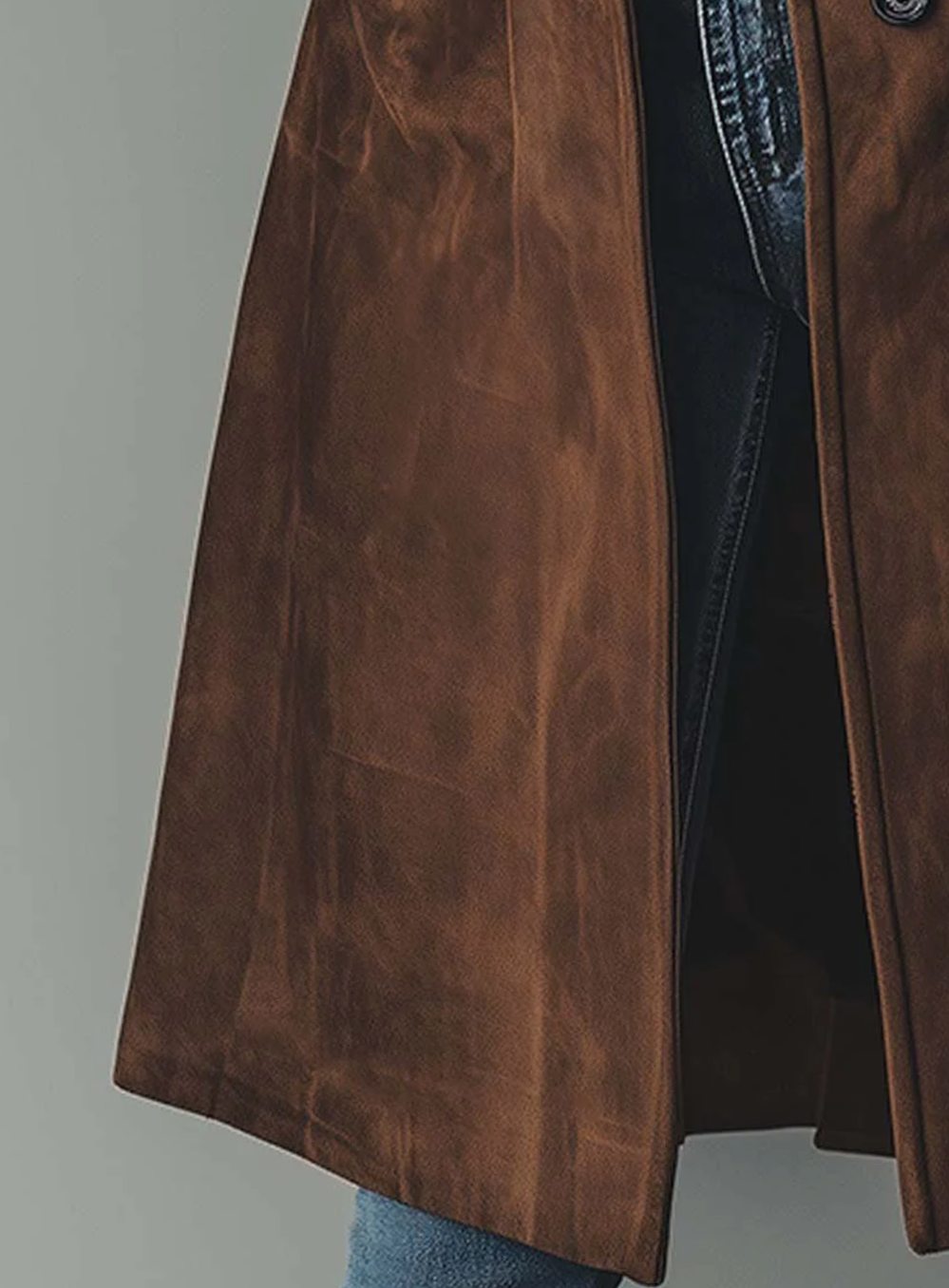 Women's Classic Double-Breasted Suede Trench Coat