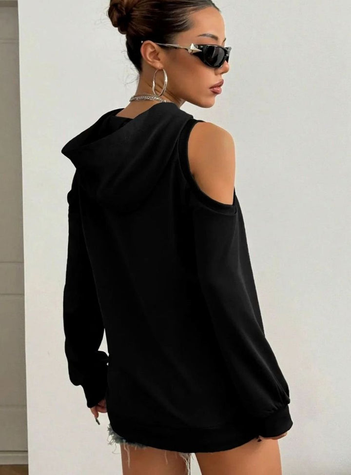Women's Cold-Shoulder Hooded Sweatshirt Ribbed-Trim Pullover