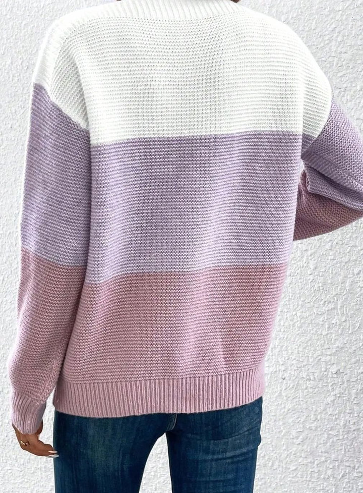 Women's Color Block Relaxed-Fit Crew Neck Knit Sweater