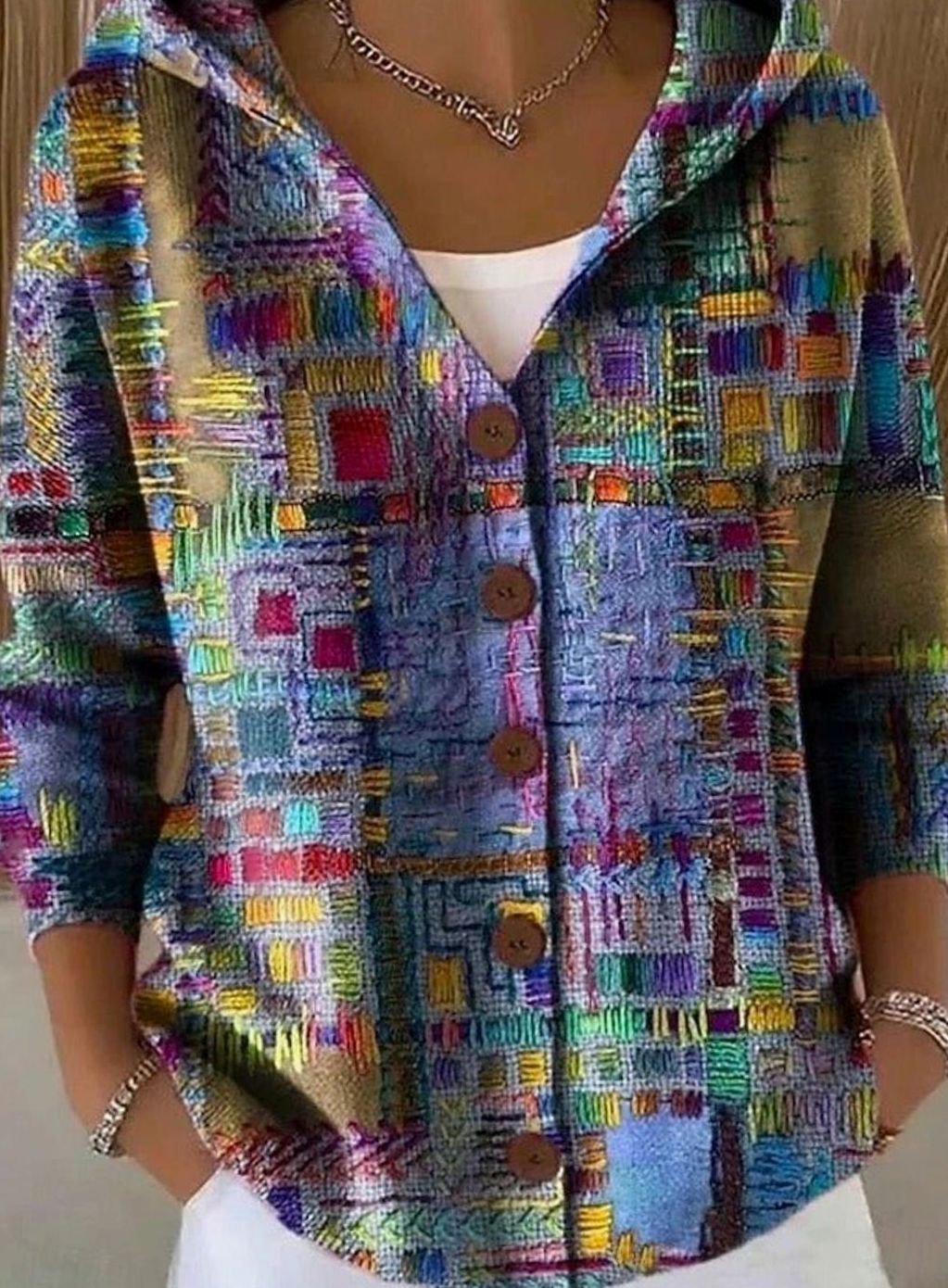 Women's Colorblock Button-Front Hooded Cardigan Sweater, Multicolor - Purple