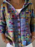 Grace | Women's Colorblock Button-Front Hooded Cardigan Sweater, Multicolor