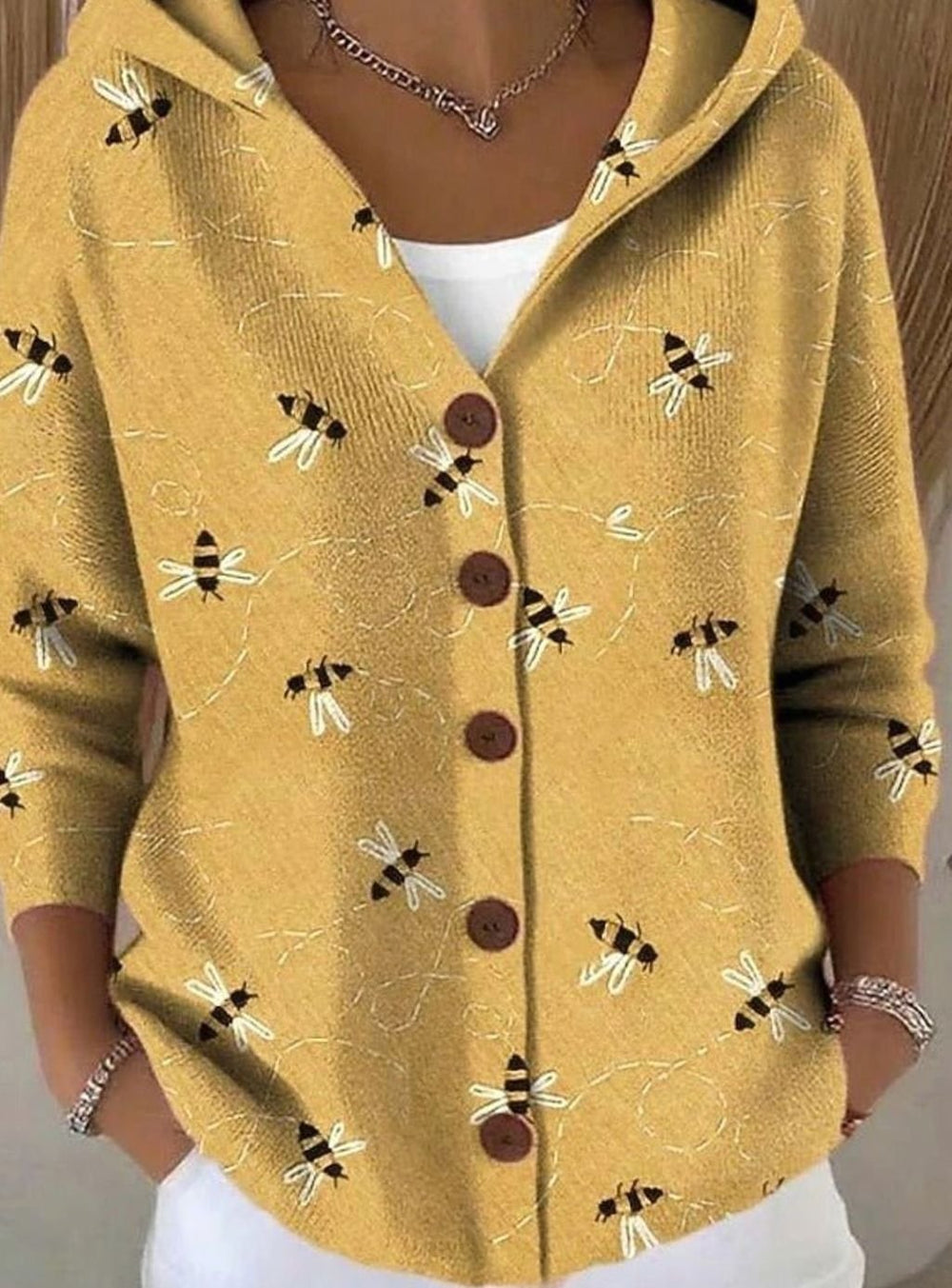 Women's Colorblock Button-Front Hooded Cardigan Sweater, Multicolor - Yellow