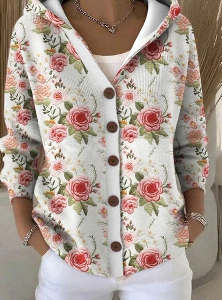 Women's Colorblock Button-Front Hooded Cardigan Sweater, Multicolor - Rusty Pink
