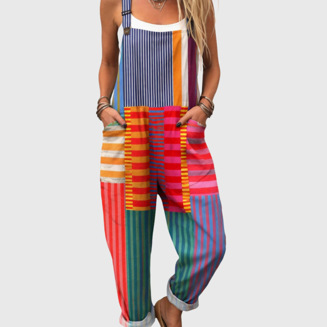 Women's Colorblock Striped Wide-Leg Bib Overall Jumpsuit - Multicolor