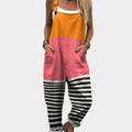 Emma | Women's Colorblock Striped Wide-Leg Bib Overalls Jumpsuit