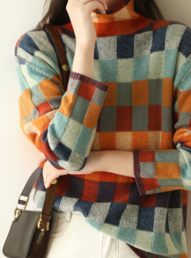 Women's Colorblock Turtleneck Knit Sweater
