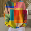 Luna | Women's Colorblock Waffle-Knit Henley Button Sweatshirt