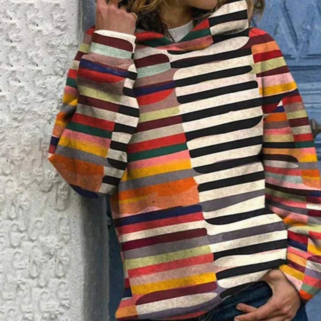 Women's Colorful Striped Mock Neck Long Sleeve Pullover Sweater