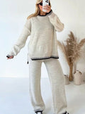 Mia | Women's Contrast-Trim Knit Sweater Wide-Leg Pants Set
