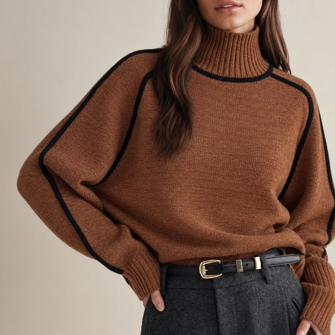Women's Contrast-Trim Turtleneck Knit Sweater
