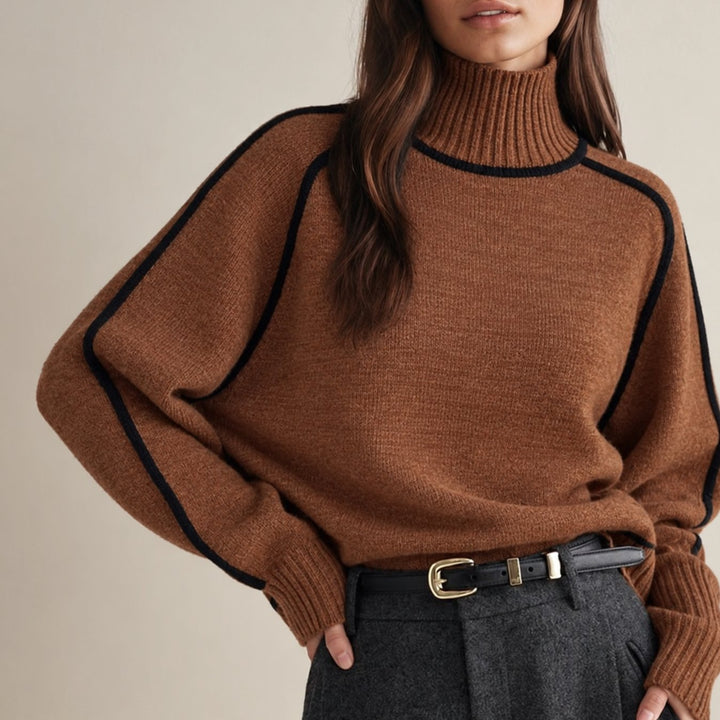 Women's Contrast-Trim Turtleneck Knit Sweater