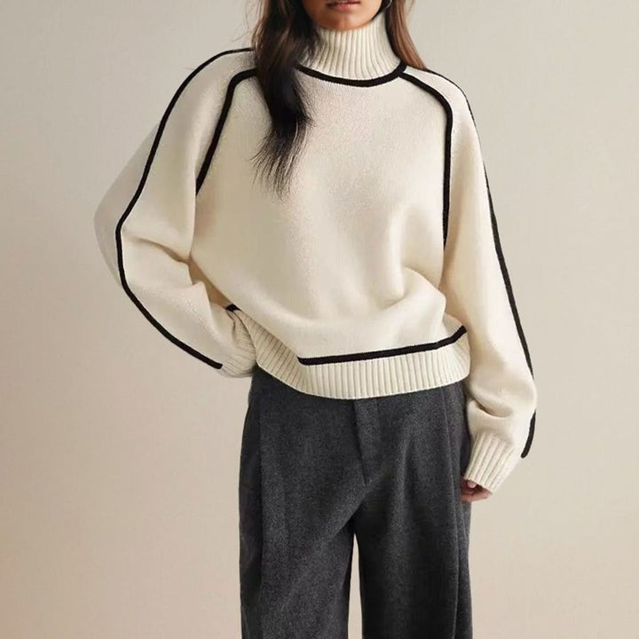 Women's Contrast-Trim Turtleneck Knit Sweater