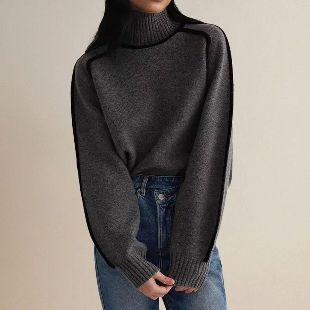 Women's Contrast-Trim Turtleneck Knit Sweater