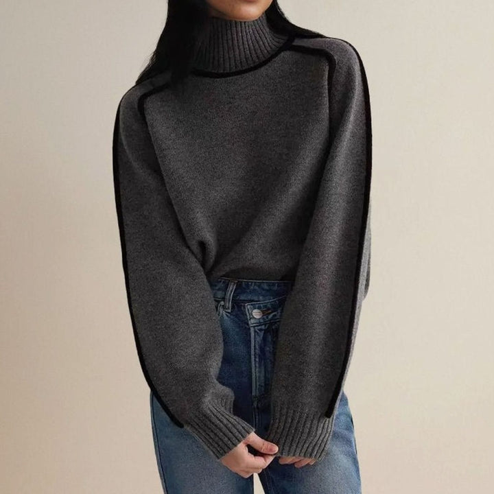 Women's Contrast-Trim Turtleneck Knit Sweater