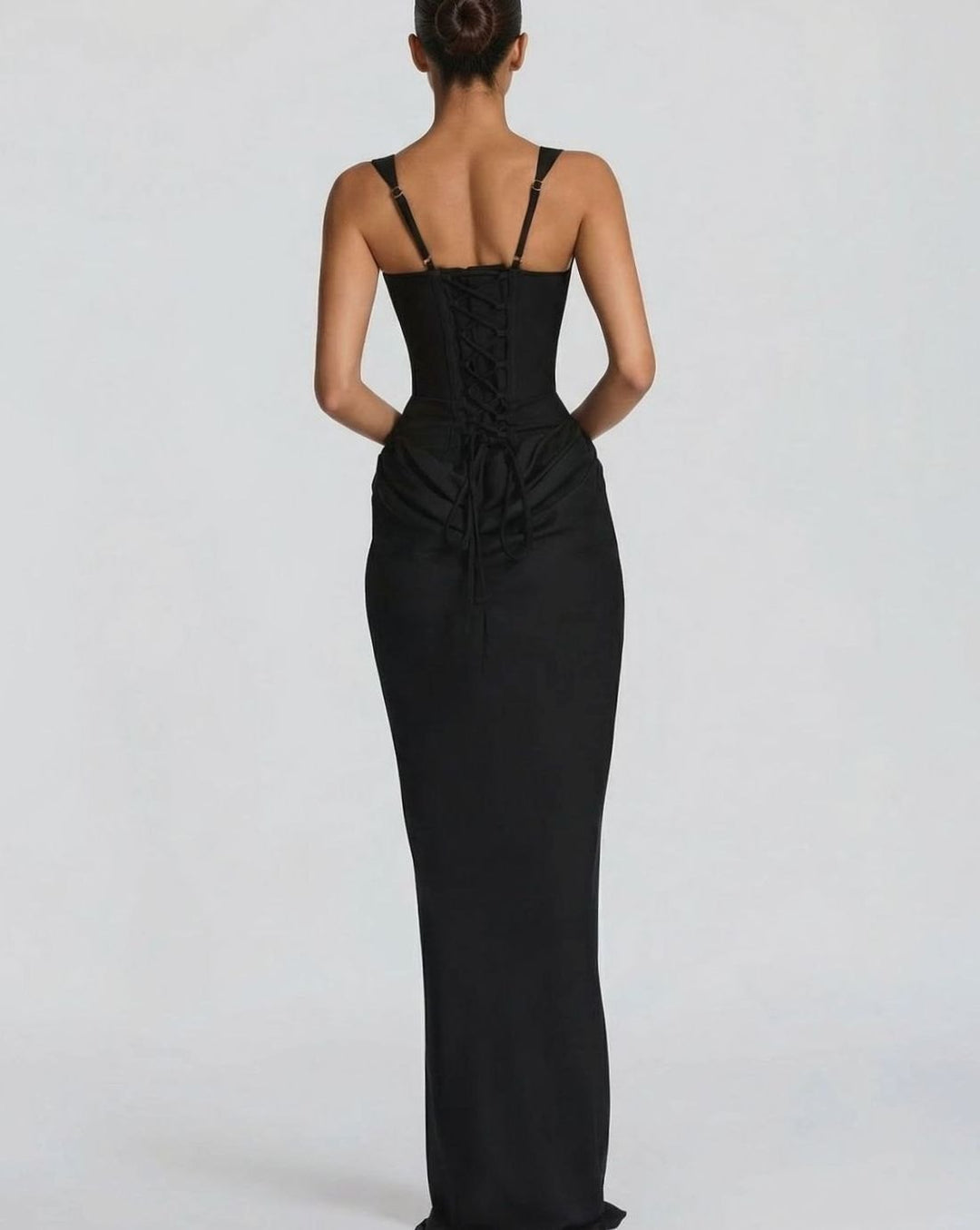 Women's Corset-Bodice Draped Maxi Dress Square Neckline