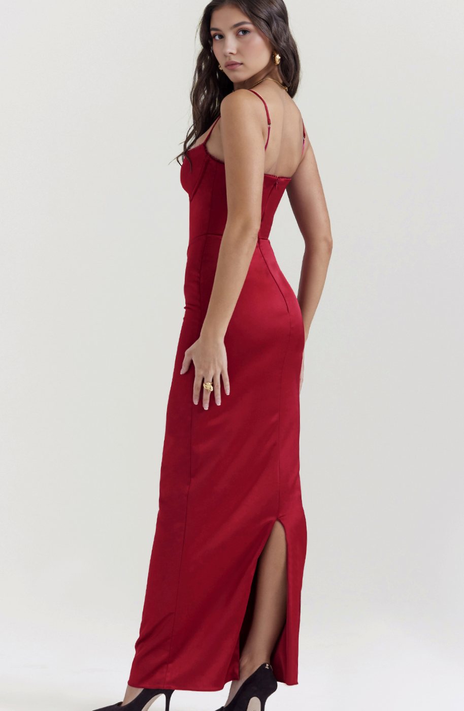 Women's Corset-Bodice Satin Maxi Slip Dress