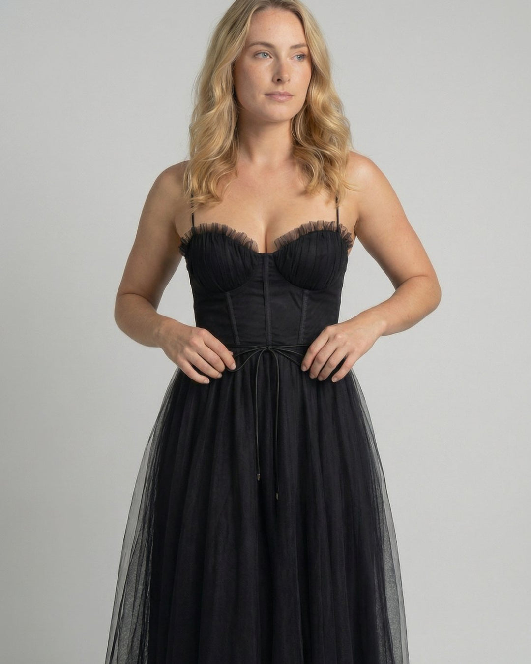 Women's Corset-Bodice Tulle Midi Cocktail Dress