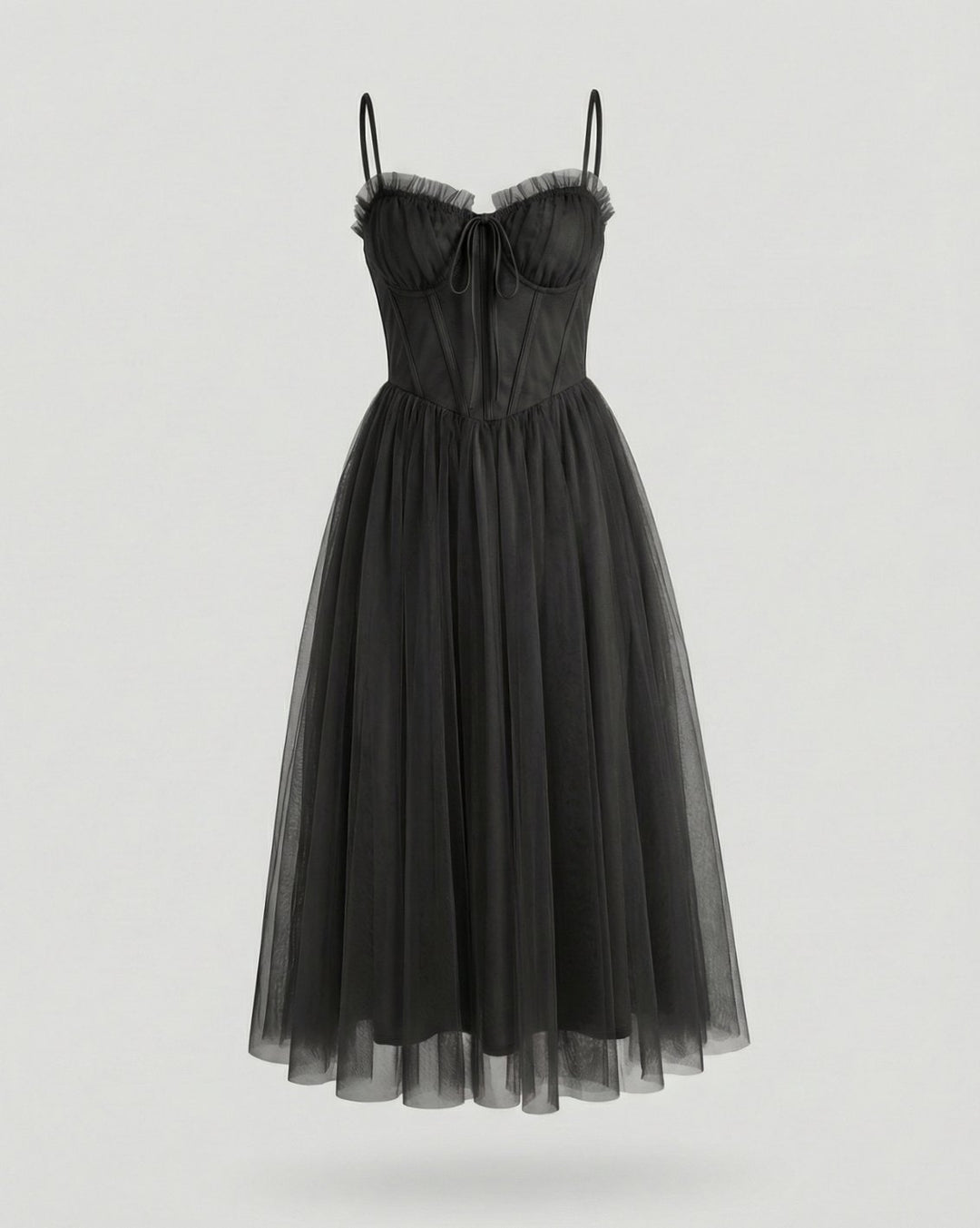 Women's Corset-Bodice Tulle Midi Cocktail Dress
