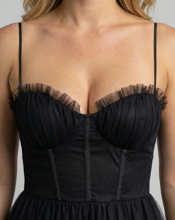 Women's Corset-Bodice Tulle Midi Cocktail Dress