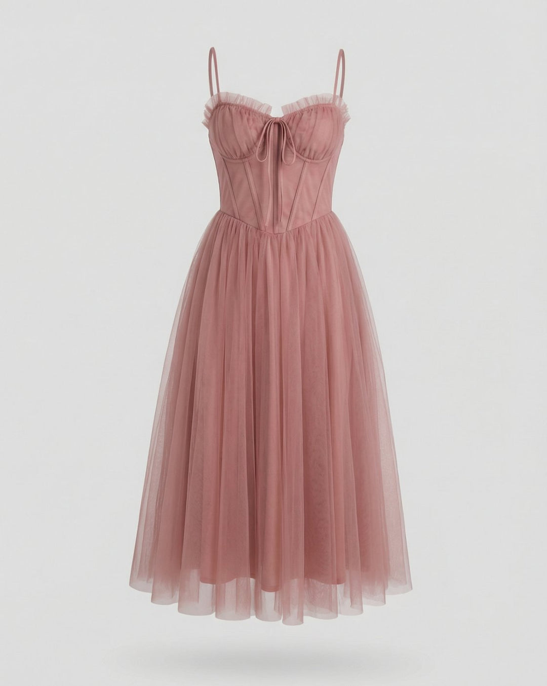 Women's Corset-Bodice Tulle Midi Cocktail Dress - Pink