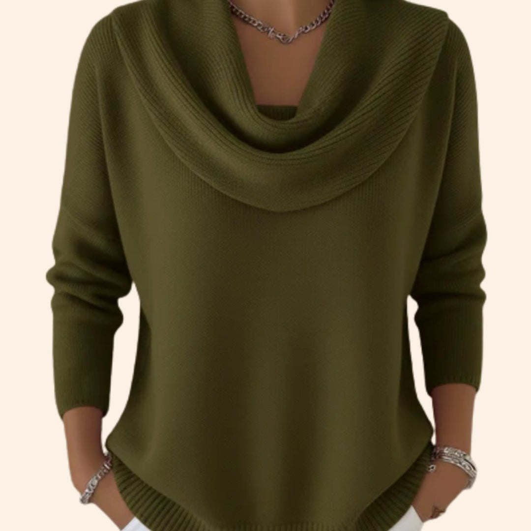 Women's Cowl-Neck Relaxed-Fit Long-Sleeve Knit Sweater - Green