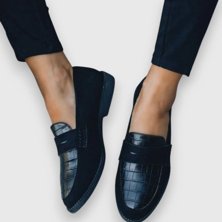 Women's Croc-Embossed Suede Slip-On Penny Loafers