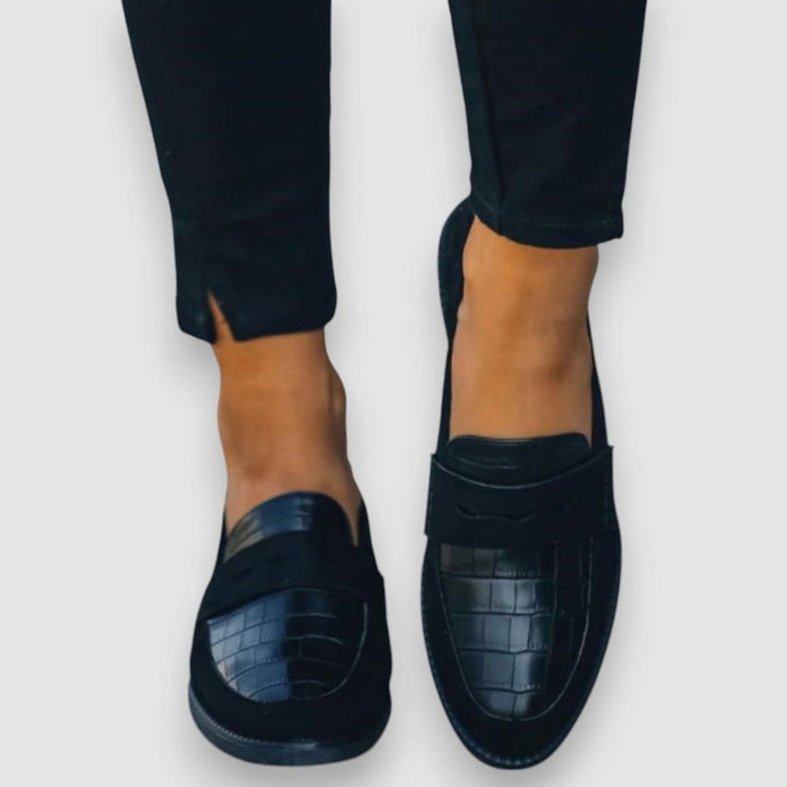 Women's Croc-Embossed Suede Slip-On Penny Loafers
